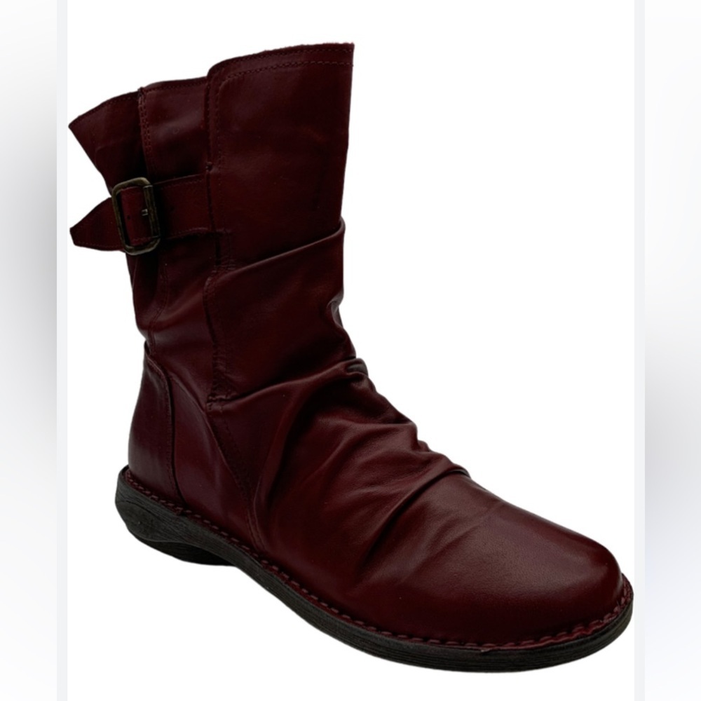 Miz Mooz Leather Parade Buckled Mid Calf Boots Maroon Ankle Booties Women’s Sz 8